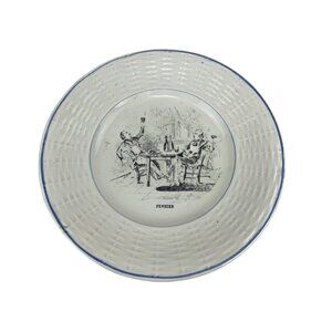 Vintage Digoin French Faience Plate "Février" 7'' Black & White Decorative